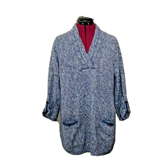 Style & Co. Womens Sweater Size Large Blue White V Neck Pockets - Picture 1 of 6